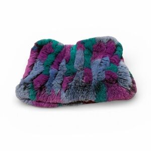 Overland genuine Rabbit Fur hat headband neck warmer Belle fare NEW purple multi